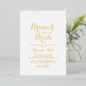 Calligrafie Brunch met de Bride Shower Gold Folie Uitnodiging (Staand Voorkant)