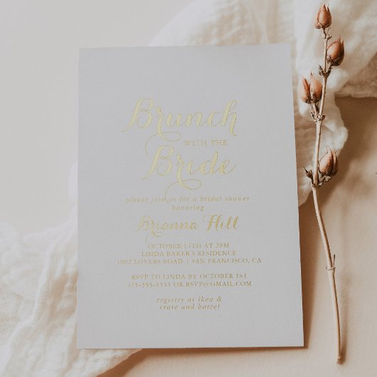 Calligrafie Brunch met de Bride Shower Gold Folie Uitnodiging