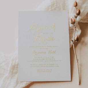 Calligrafie Brunch met de Bruid Shower Goud Folie Uitnodiging
