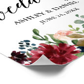 Calligrafie Burgundy Blue Floral Weddenschap Welko Poster (Hoek)