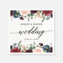Calligrafie Burgundy Blue Floral Wedding Servet