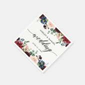 Calligrafie Burgundy Blue Floral Wedding Servet (Hoek)