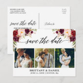 Calligrafie Burgundy Floral bespaart foto op datum Aankondigingskaart (Voorkant / Achterkant)