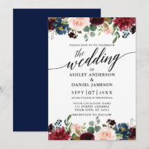 Calligrafie Burgundy Floral Blue Wedding