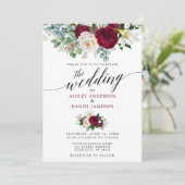 Calligrafie Burgundy Floral Greenery Wedding B Kaart (Staand voorkant)