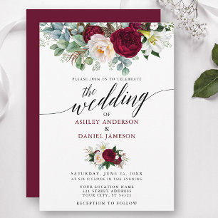 Calligrafie Burgundy Floral Greenery Wedding B Kaart