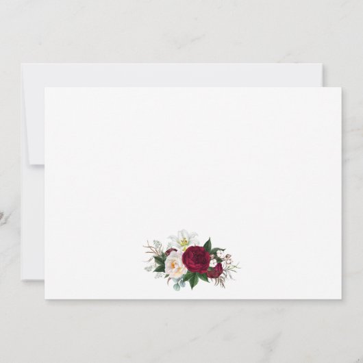 Calligrafie Burgundy Floral Greenery Wedding Bedankkaart (Achterkant)