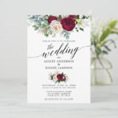 Calligrafie Burgundy Floral Greenery Wedding W Kaart (Staand voorkant)
