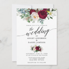 Calligrafie Burgundy Floral Greenery Wedding W Kaart