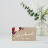 Calligrafie Burgundy Floral Hand Made Kraft Style Visitekaartje (Staand voorkant)
