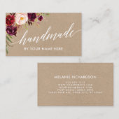 Calligrafie Burgundy Floral Hand Made Kraft Style Visitekaartje (Voorkant / Achterkant)