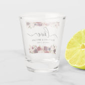 Calligrafie Burgundy Floral Love Wedding Shot Glas (Achterkant)