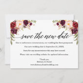 Calligrafie Burgundy Floral redt de nieuwe datum K Save The Date (Voorkant)