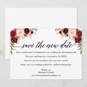 Calligrafie Burgundy Floral redt de nieuwe datum K Save The Date (Voorkant / Achterkant)