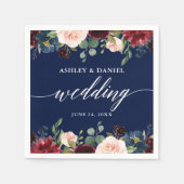 Calligrafie Burgundy Floral Wedding Blue Servet (Voorkant)