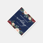 Calligrafie Burgundy Floral Wedding Blue Servet (Hoek)