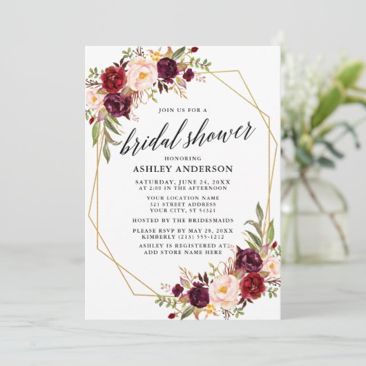 Calligrafie Burgundy Geometric Vrijgezellenfeest Kaart (Staand voorkant)