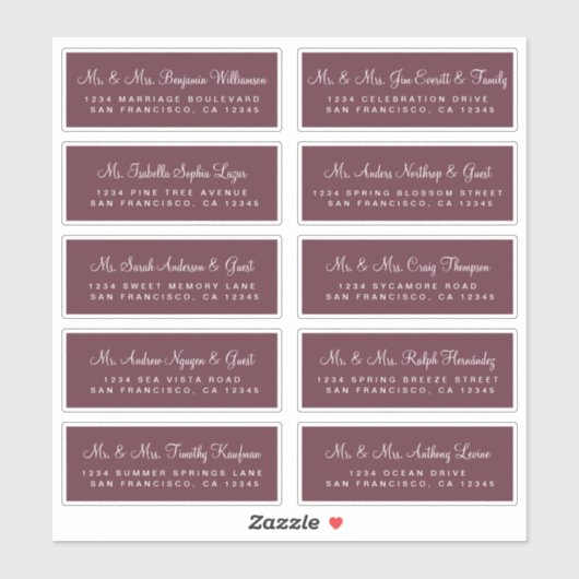 Calligrafie Burgundy Wedding Guest Adresetiketten Sticker (Vel)