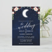 Calligrafie Celestial Moon Stars Floral Wedding Kaart (Staand voorkant)