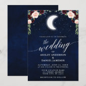Calligrafie Celestial Moon Stars Floral Wedding Kaart (Voorkant / Achterkant)
