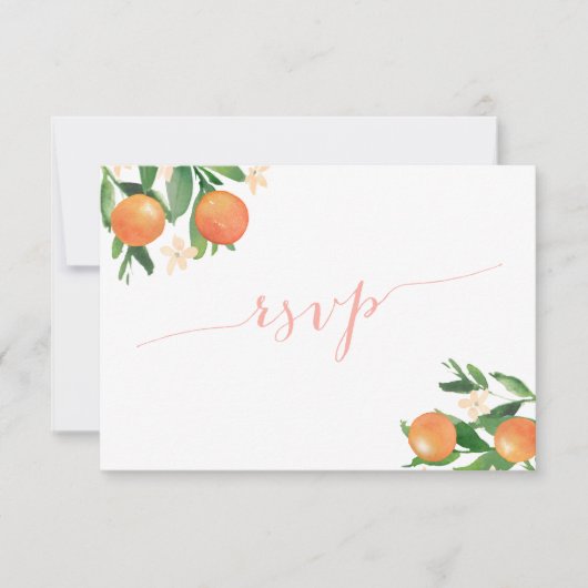 Calligrafie Citrus Sinaasappels Koraal Roze Maalti RSVP Kaartje (Voorkant)
