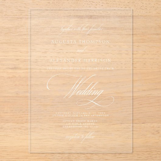  Calligrafie Classy Wedding Acryl Uitnodigingen (Voorkant)