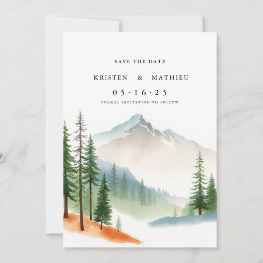 Calligrafie Custom Mountain Save The Date (Voorkant)