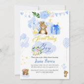 Calligrafie Cute blue beer baby shower uitnodiging (Voorkant)