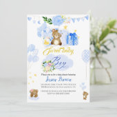 Calligrafie Cute blue beer baby shower uitnodiging (Staand voorkant)