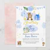 Calligrafie Cute blue beer baby shower uitnodiging (Voorkant / Achterkant)