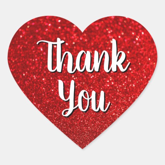Calligrafie Dank u wel Red Glitter Bokeh Hart Sticker (Voorkant)