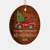 Calligrafie de heer Mrs First Kerstwood Truck Keramisch Ornament (Rechts)