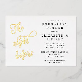 Calligrafie de nacht voor het repetitief diner folie uitnodiging