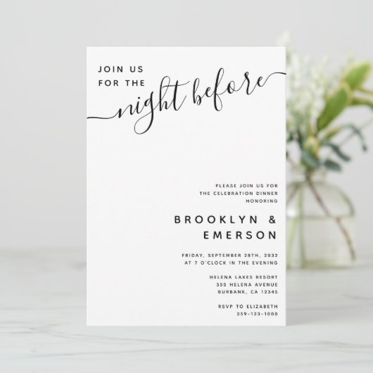 Calligrafie de nacht voor het repetitief diner kaart (Staand voorkant)