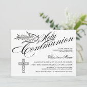 Calligrafie Dove en Cross First Heilige Communie Kaart (Staand voorkant)