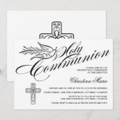 Calligrafie Dove en Cross First Heilige Communie Kaart (Voorkant / Achterkant)