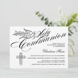 Calligrafie Dove en Cross First Heilige Communie Kaart