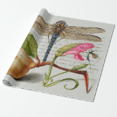 Calligrafie (Dragonfly, anjers en peren) Cadeaupapier (Uitgerold)