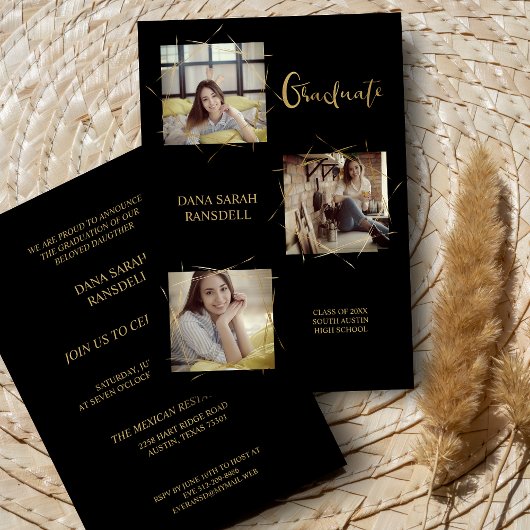 Calligrafie Drie Foto's Afstuderen Uitnodiging