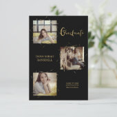 Calligrafie Drie Foto's Afstuderen Uitnodiging (Staand voorkant)
