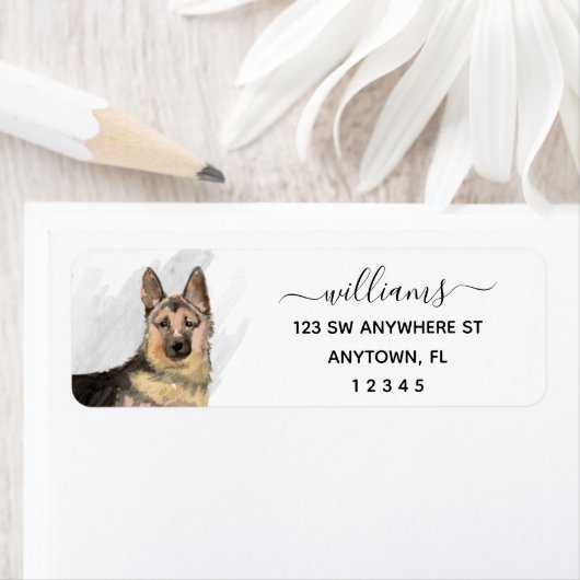 Calligrafie Duits Shepherd Dog Return Address Etiket (Insitu)