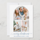 Calligrafie Dusty Blue 3-fotoserie Kerstmis Feestdagenkaart (Voorkant)