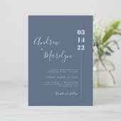 Calligrafie Dusty Blue en Gray Photo Wedding Kaart (Staand voorkant)