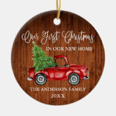 Calligrafie Eerste Kerstkerst Nieuw thuisbiljet Keramisch Ornament (Voorkant)