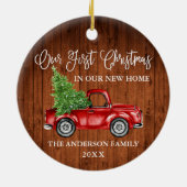 Calligrafie Eerste Kerstkerst Nieuw thuisbiljet Keramisch Ornament (Achterkant)