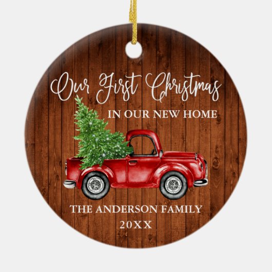 Calligrafie Eerste Kerstkerst Nieuw thuisbiljet Keramisch Ornament (Achterkant)