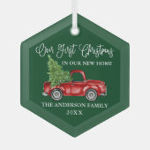 Calligrafie Eerste Kerstmis Nieuwe Thuiswagen Groe Glas Ornament (Voorkant)