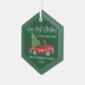 Calligrafie Eerste Kerstmis Nieuwe Thuiswagen Groe Glas Ornament (Voorkant links)