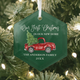 Calligrafie Eerste Kerstmis Nieuwe Thuiswagen Groe Glas Ornament