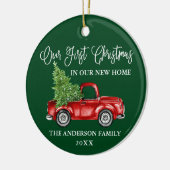 Calligrafie Eerste Kerstmis Nieuwe Thuiswagen Groe Keramisch Ornament (Links)